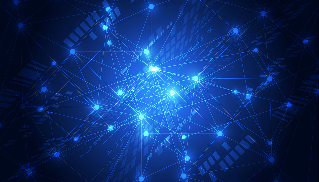 Abstract image of interconnections and synergies on a blue background